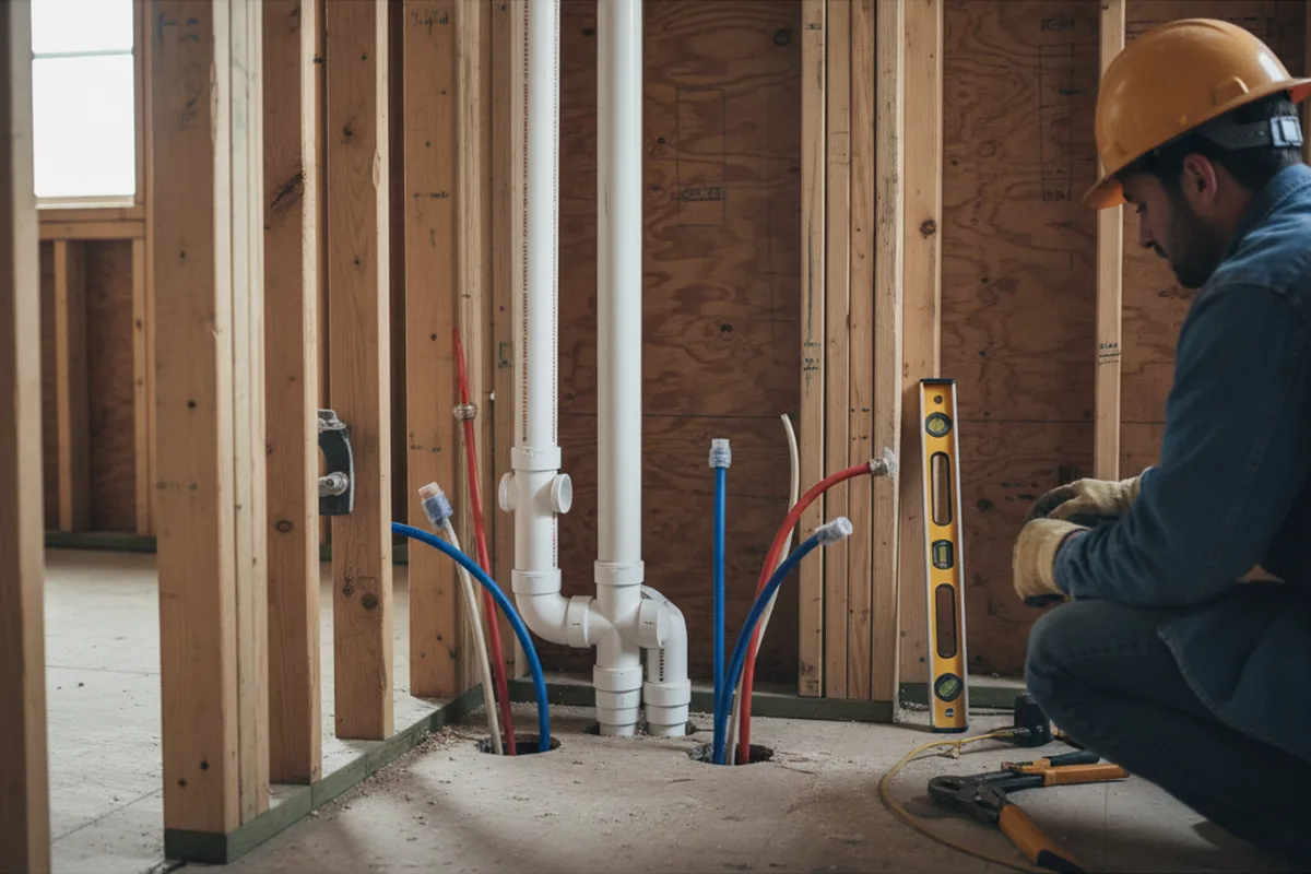 Drain and supply rough-in during Leak Detection in Mount Saint Joseph